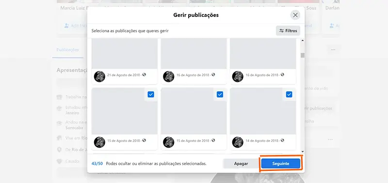 PASSO 3: Selecionar postagens para apagar