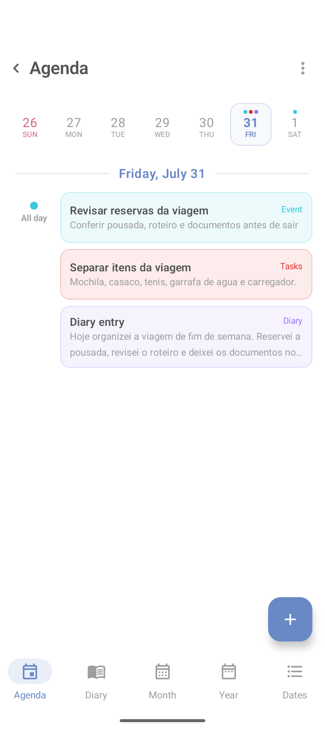 Tela Agenda do DicaNote