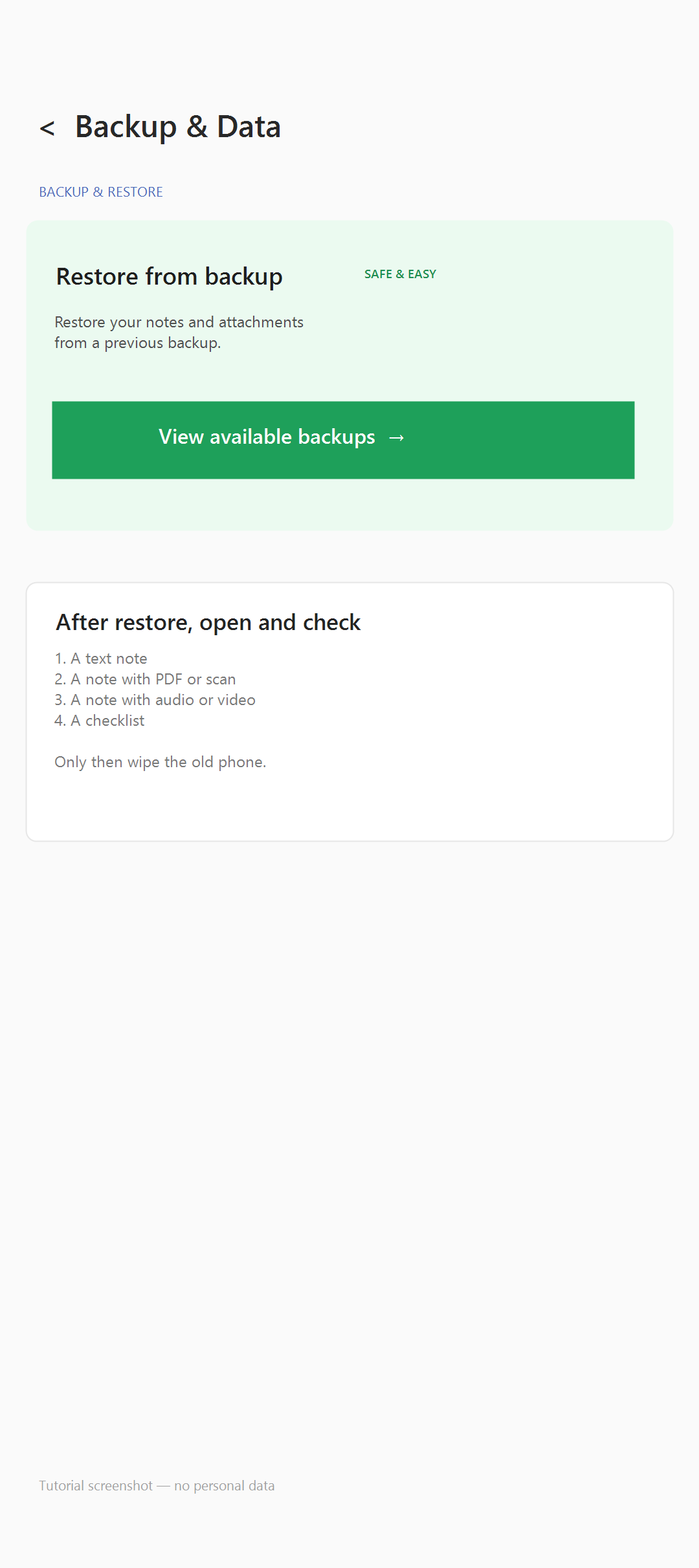 Resumo visual do restore e checklist pós-restauração