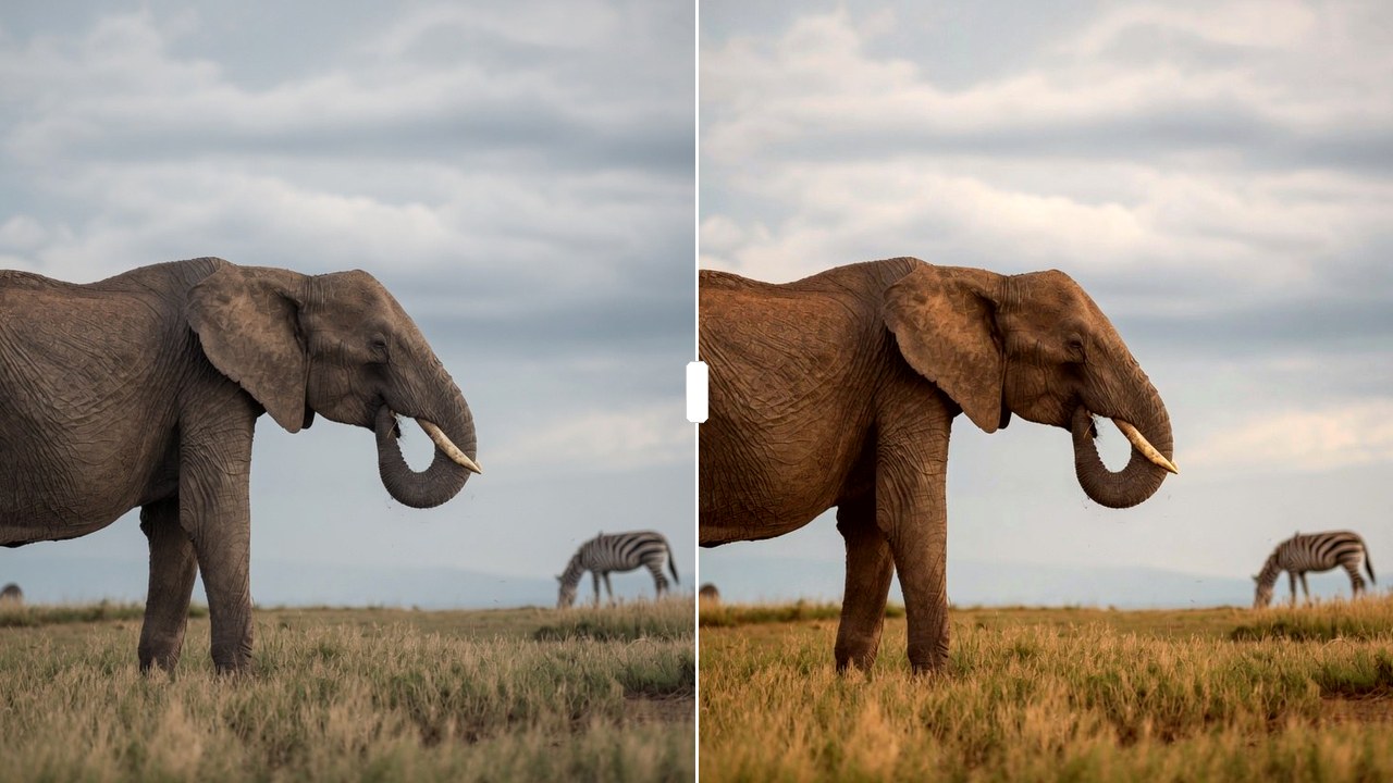 Antes e depois: foto original e versão com cor e contraste ajustados